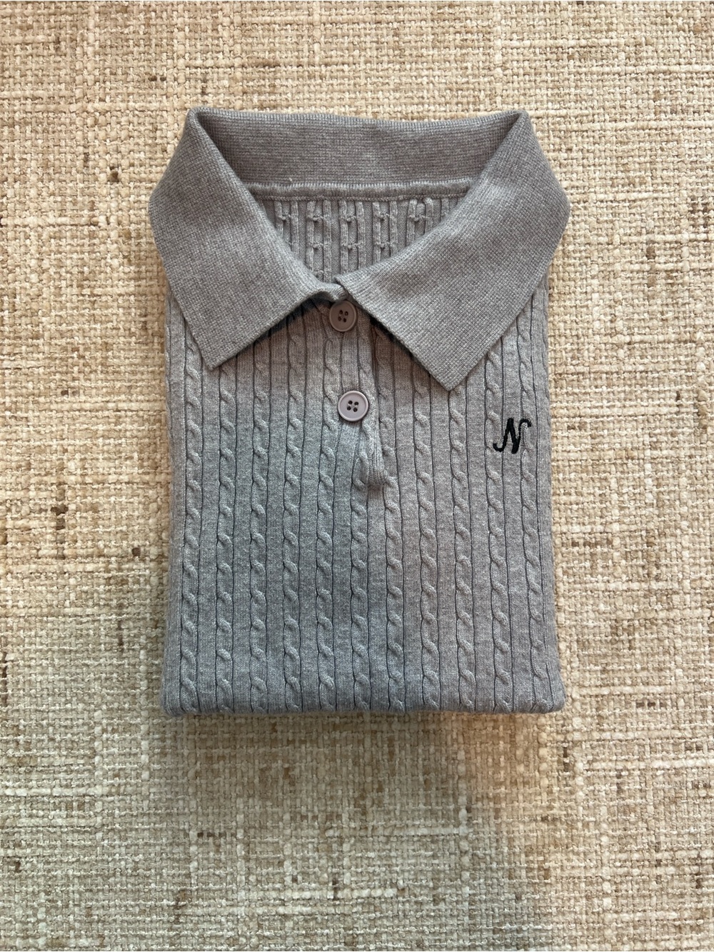 Dazy Gray cable knit polo shirt with button-up collar